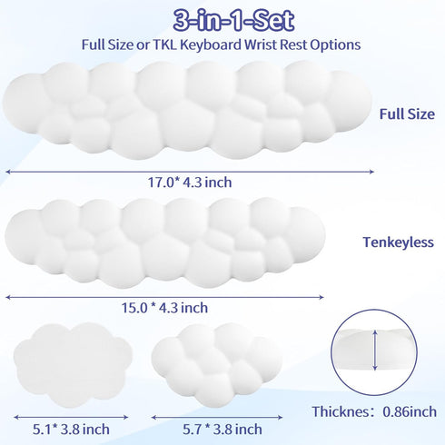 Set Setup/Computer Sushret Cloud Wrist Rest Keyboard, Cloud Keyboard Wrist Pad with PU Leather Memory Foam, Cute Arm