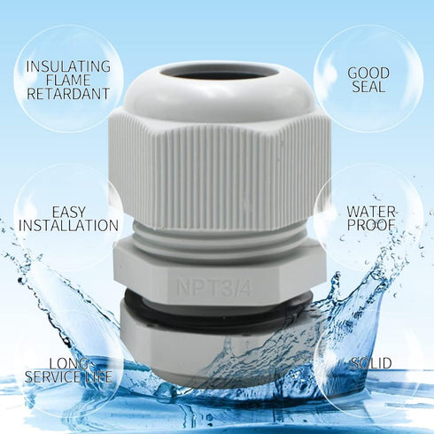 3/4"NPT Waterproof Cable Glands, Nylon PA66 Plastic, Adjustable Locknut for 13-18mm Cable Diameter (12pcs)