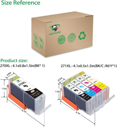 PGI-270XL CLI-271XL Ink Cartridge Replacement for Canon PGI 270 CLI 271 5 Color (1BK, 1PB, 1C, 1M, 1Y) for Canon TS9020