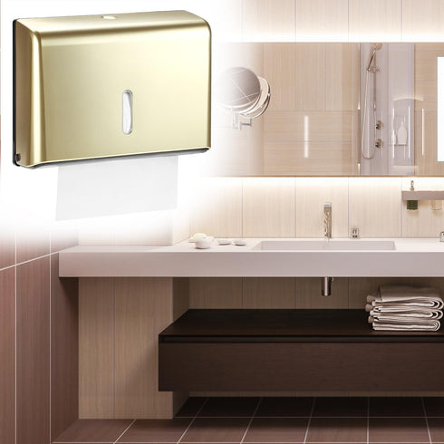 2 Pack Commercial QWORK Paper Towel Dispenser Wall Mount, Gold Painted Finish Multifold Hand Towel Dispenser, Tri-fold