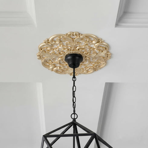 12 Inch Decorative Ceiling Medallion Round Base Ceiling Light Medallion with Artistic Floral Corner Design for Living