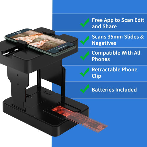 DigitConvert 35mm Mobile Film Scanner for Slides & Negatives, Portable Photo Scanner Converts Film to Digital Photos