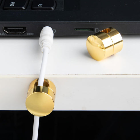 Pluzmecalm 1Pc 2-in-1 Gold Cable Anchors for Desk, Gun Metal Cord Anchors Holder Aluminum Wire Organizers Adhesive