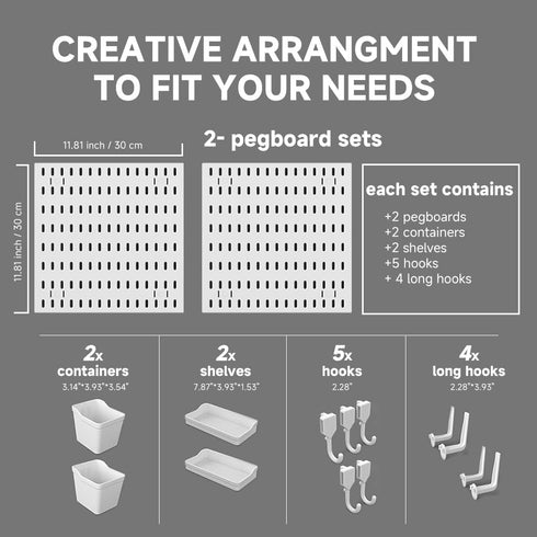 Pegboard Combination Wall Organizer, Wall Mounted Storage Set with 2 Pegboards & 13 Accessories, Kitchen Organizer,