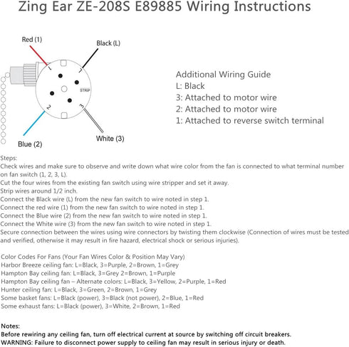 Zing Ear ZE-208S E89885 Ceiling Fan Switch 2PCS - 3 Speed 4 Wire Pull Chain Control for Fans and Wall Lamps (Brass)