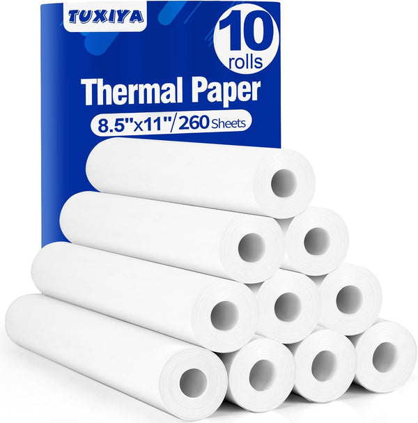 TUXIYA 10 Rolls Thermal Printer Paper 8.5"x11" US Letter Size, BPA free Quick-Dry