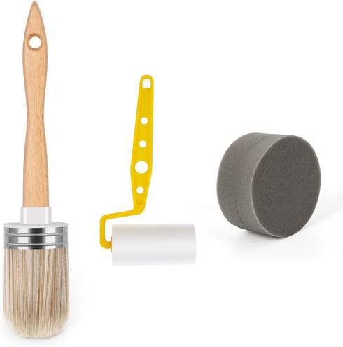POOVI Tool Trio, Paint Brush, Roller, Sponge, All The Tools You Need to Apply Finish All in One Paint Yellow