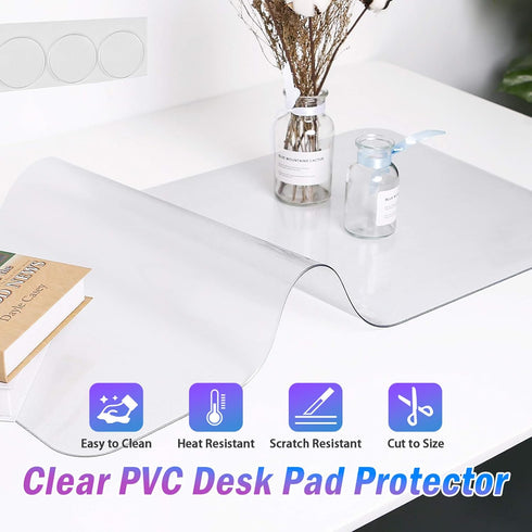 JanJunDec 17x36 Inch Multifunctional Clear Desk Pad Desk Mat for Desktop Laptop, Plastic Table Mat, Waterproof Table