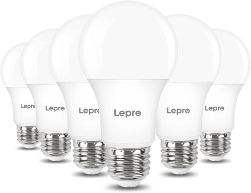 Lepro 6 Pack Dimmable LED Light Bulbs 60 Watt Equivalent, 9.5W 800LM Daylight White 5000K, A19 E26 Standard Base