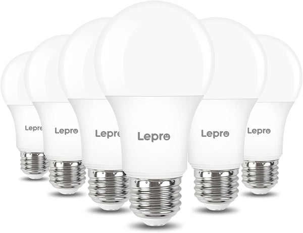 Lepro 6 Pack Dimmable LED Light Bulbs 60 Watt Equivalent, 9.5W 800LM Daylight White 5000K, A19 E26 Standard Base