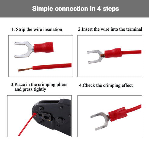 16-14 AWG 100Pcs Insulated Fork Spade Wire Connectors, SV2-3 U Type Electrical Crimp Terminals Kit