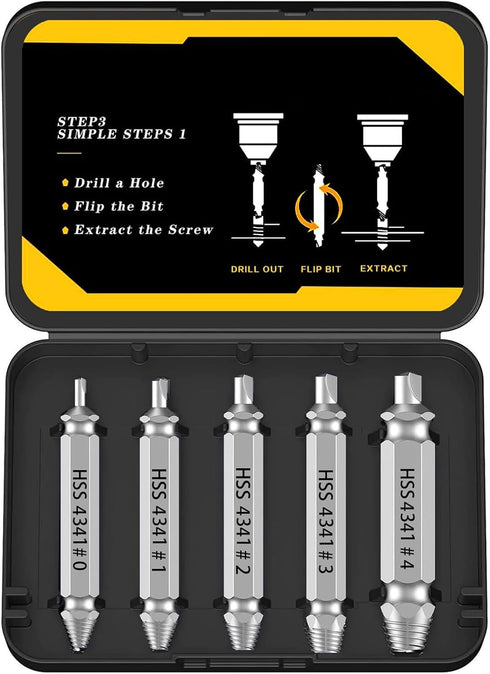 Niudai 5-Piece HSS Screw Extractor Set, Professional Grade Drill Bit Kit for Damaged