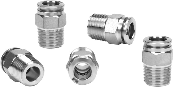 Push to Connect Fitting - 304 Stainless Steel Male Straight 5/16" Tube OD x 1/4" NPT Thread Fitting (Pack of 5)