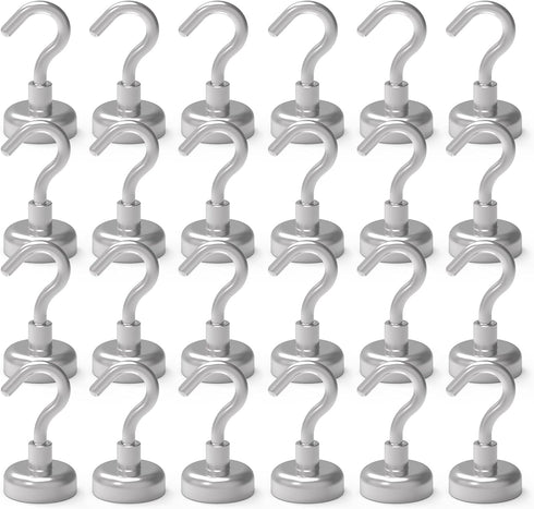 Magnetic Hooks - Strong Neodymium Rare Earth Magnet Hooks for Indoor Hanging, 22LBS, Pack of 24