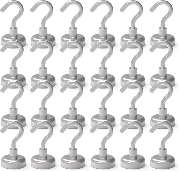 Magnetic Hooks - Strong Neodymium Rare Earth Magnet Hooks for Indoor Hanging, 22LBS, Pack of 24
