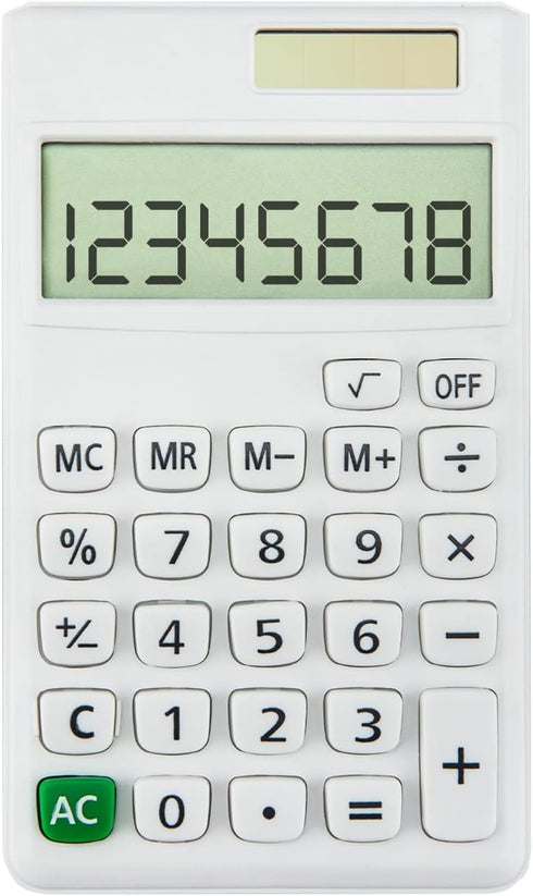 Small Desk Calculator for Kids, Pocket Solar Calculator, Home Office Supplies, Cute Standard Calculator (White)