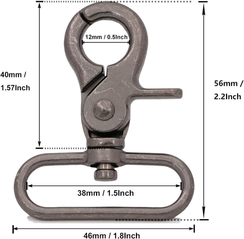 BIKICOCO 1-1/2'' Swivel Trigger Snap Hook, Lobster Claw Clasp Spring Loaded Clip, Pack of 10 (Gunmetal)
