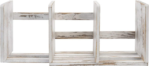 MyGift Rustic Whitewashed Wood Expandable Desktop Bookshelf/Adjustable Tabletop Organizer Rack