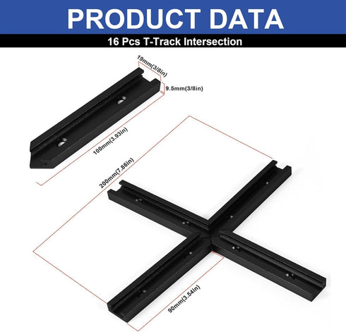 4 Set Black T-Track Intersection Kit for Woodworking, Universal Aluminum T Tracks Tool Accessories