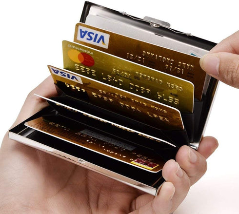 EASTNIGHTS Metal Wallet RFID Credit Card Holder - Stainless Steel and PU Leather Case (Pink)