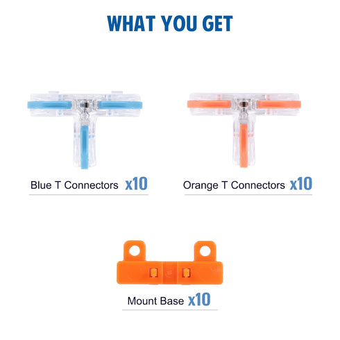 Brightfour T Tap Connectors for AWG 28-12, 20 Pack Lever Wire Connectors, Push-in 3 Way Wire Connectors