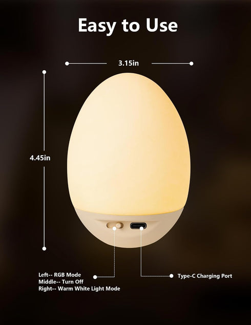 Dimming 7 Egg Night Light for Nursery: Baby Night Lights Tap Lamp Stepless with Warm White and RGB Colors Rechargeable