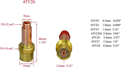 RIVERWELD TIG Gas Lens Collets for WP 17 18 26, 10pcs Ceramic Cup and Insulator