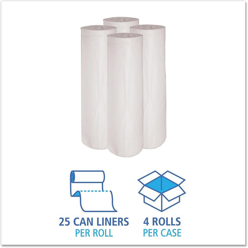 4046EXH 40-45gal, 40 46.6mil, 25 4 Boardwalk Waste Can Liners, x White, Bags/Roll, Rolls/CT