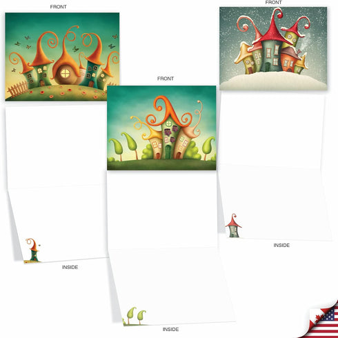 The Best Card Company 10 Blank Note Cards for Kids, Assorted Greetings Boxed, Fun Mythical Fantasy Cards (4 x 5.12