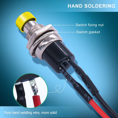 Twidec 12PCS Momentary Push Button Switch, 2 Pins ON/Off SPST with Pre-soldered Wires, 6 Colors