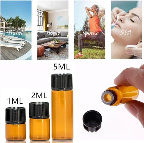 SKYPRO 2ml Mini Amber Glass Bottles with No-Hole Plugs for Essential Oils, Chemistry Lab Chemicals