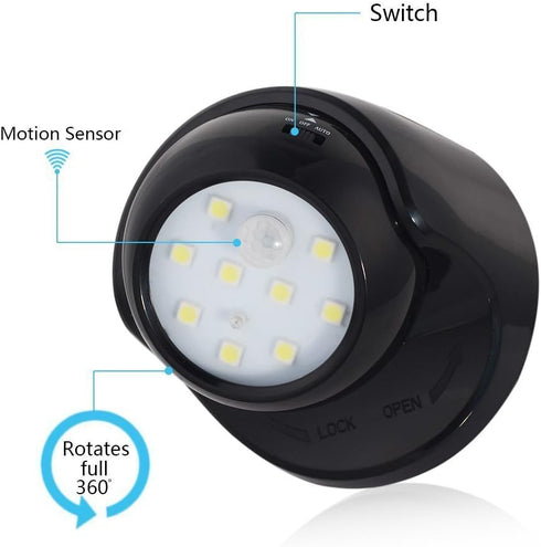 Superdream 360 Closet Battery Powered Motion Sensor Light Detector Stick-On Wall Sconces Indoor Outdoor Security Night