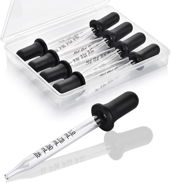 8 Pack Glass Ear and Eye Medicine Droppers, 1ml Pipettes for Essential Oils, Medicine, Skincare, and Lab Use