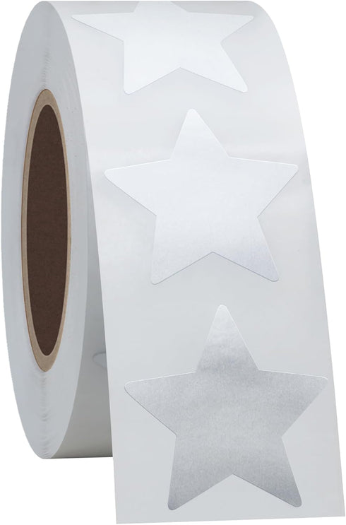 Hybsk 1" Gold Star Shape Stickers, School Rewards Stickers, Total 500 Labels Per Roll (Silver)