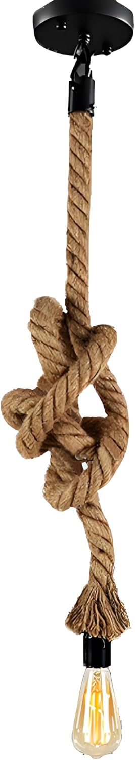 EmyZoeilure Hemp Rope Pendant Light Fixture E26/E27 Base, Vintage Ceiling Lamp,Retro Style for