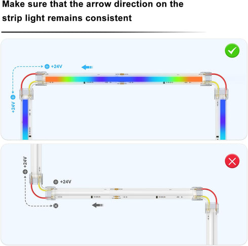 PAUTIX 12mm Connectors 10pcs L-Shaped/Corner Connectors for 3-Pin RGB Smart IC COB LED Strip Lights