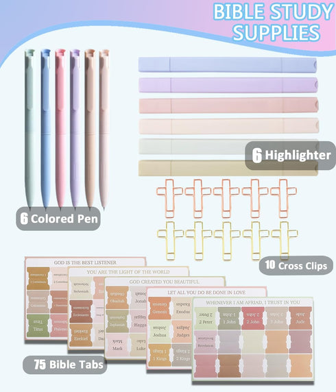 Bible Study Supplies, Bible Journaling Kit, Highlighters, Pens No Bleed, Bible Tabs, Cross Paper Clips, Journaling