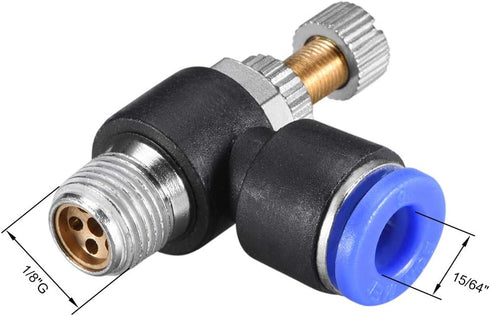 uxcell Push to Connect Air Flow Control Valve,Elbow,6mm OD x G1/8 Male Thread,Pneumatic Flow Speed Controller Valve,Blue