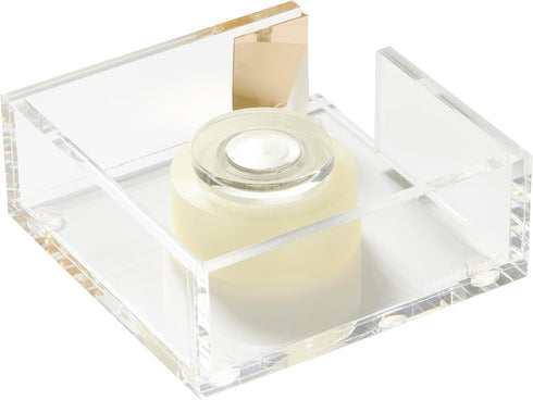 RUSSELL+HAZEL Acrylic Bloc Tape Dispenser, Clear, 4” x 4” x 1.5”, Gold, (32025)