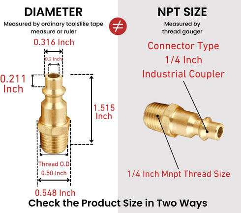 Air Hose Fittings Quick Connect Brass Air Coupler and Plug Kit, Industrial Type D, 1/4-Inch NPT Air Compressor Fittings, 7 Piece by T TANYA HARDWARE