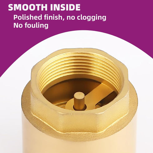 1-1/4" One Check Valve, Female Threaded Vertical Brass Check Valve for Water Backflow Prevention, Oil, Gas-Air, Sewage