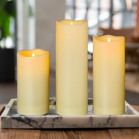 2 Pack Outdoor Flameless Pillar Candles, Remote & Timer Battery Operated Waterproof Electric LED Candle Set for