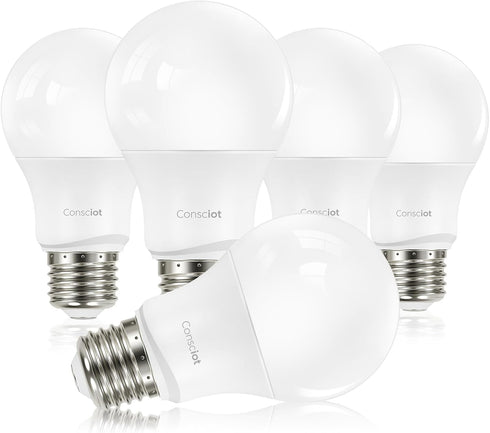 Consciot A19 LED Light Bulbs Dimmable,60W Equivalent,5000K Daylight White,9W 800 Lumens,E26 Standard