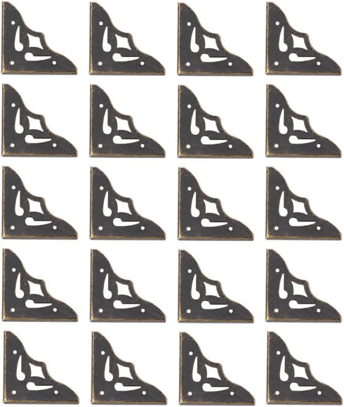 Pokinge 20Pcs Antique Corner Bracket Protectors Bronze Corner Decorative Bracket with Metal Nails