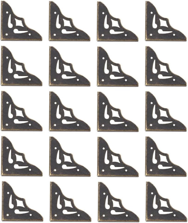 Pokinge 20Pcs Antique Corner Bracket Protectors Bronze Corner Decorative Bracket with Metal Nails