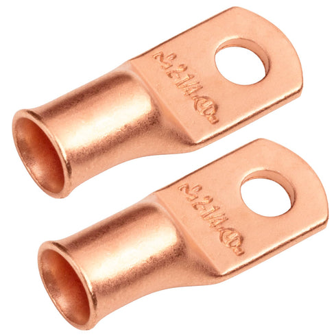 SELTERM 2pcs 2 AWG 1/4" Stud Copper Wire Lugs, Battery Lugs, Ring Terminals, Heavy Duty Bare Copper Eyelets