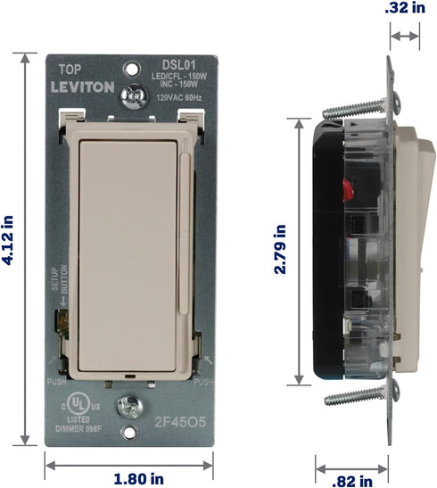 Dimmer 150W Dimmable Bulbs DSL01-1LT, Leviton Decora Slide LED Advanced Switch for LED, Halogen and Incandescent