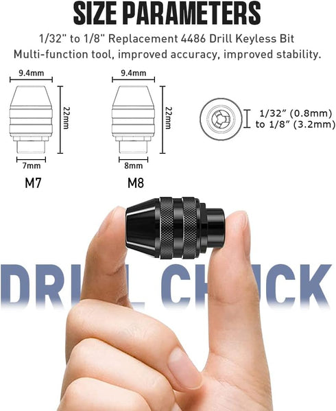 Drill Chuck Collet Set, 28 Pcs Chuck Collet Kit 1/32" - 1/8" Replacement 4486 Drill Keyless Bit Chuck Shank Rotary Tool Quick Change Adapter with Replacement 4485 Brass Collet Metal Set