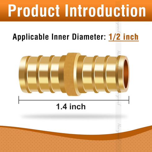 1/2 inch PEX Straight Fitting, Brass Coupling Adapts Water Pipes, Connect Tubing with Crimp Ring, 20 pcs