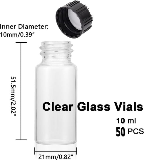 Clear Glass Vials with Screwcap, Empty Bottles for Liquid Sampling, 50 pcs 10 ml